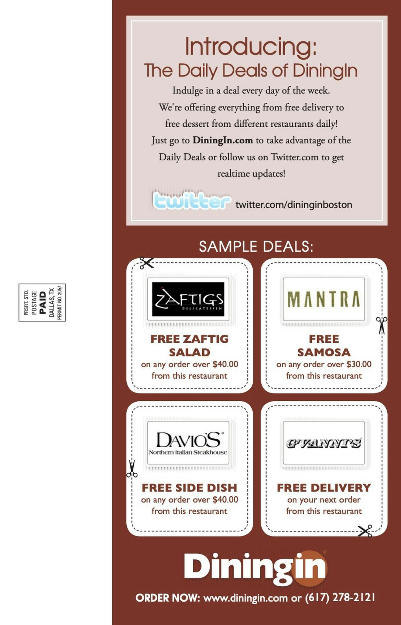 Back cover of the mailer, a great opportunity to feature deals and the latest DiningIn news