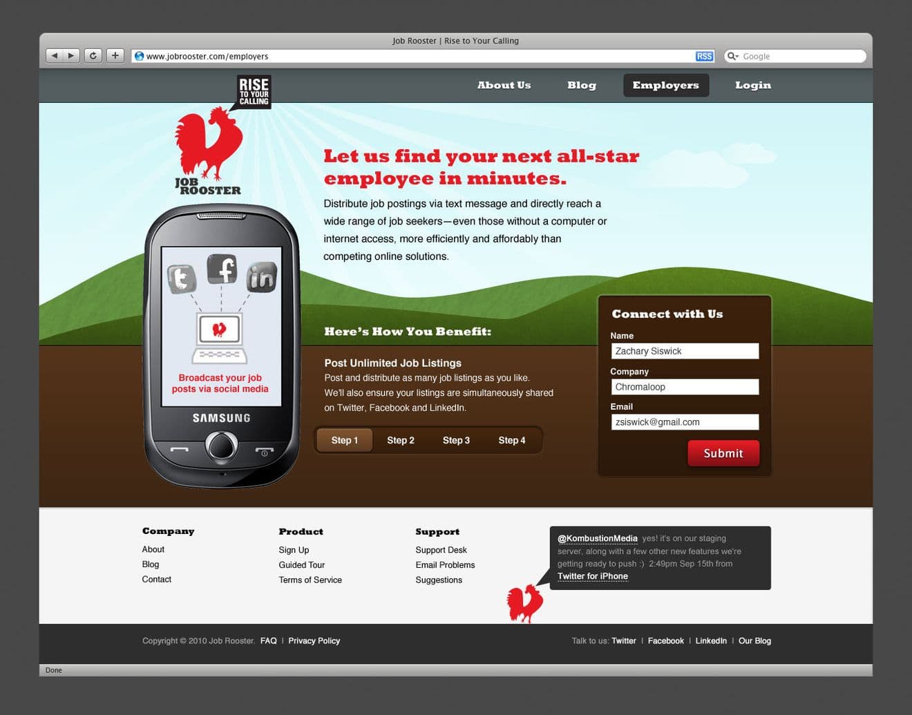 A wizard view to enable employers to post job listings and leverage social media tools to expand reach to possible candidates
